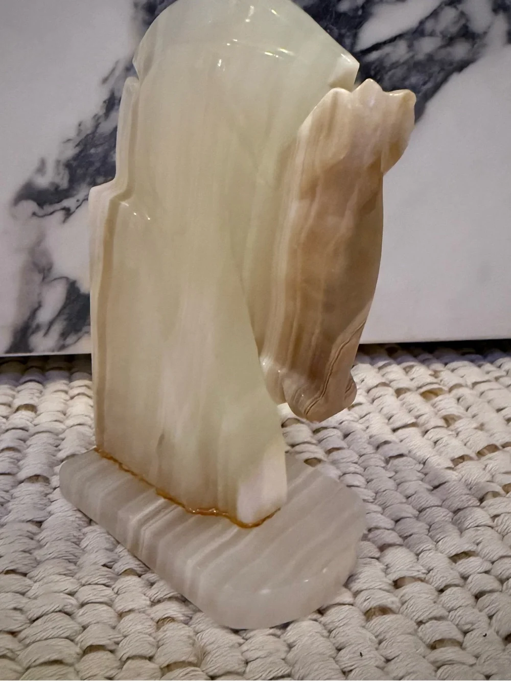 Vintage Carved Alabaster Onyx Horse Head Bookend Accent Piece